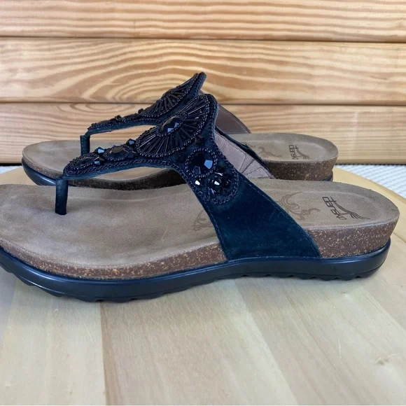 Dansko Womens Slide Sandals Pamela 38 EUR Black Leather Beaded Thong Summer Shoe - Picture 9 of 11